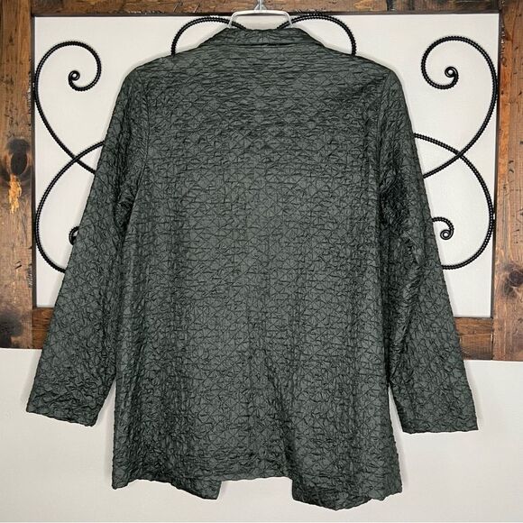 Eileen Fisher Lagenloock Silk Tussah Open Front Rich Olive Blazer Jacket Small - Picture 5 of 13